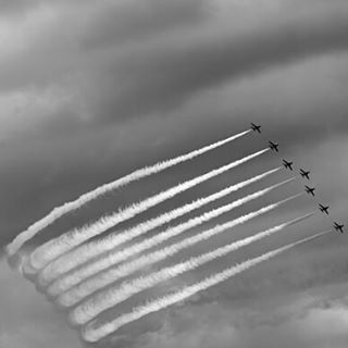 Slowly sorting photos I've taken over the Summer. This was the Red Arrows at the F1 British GP. #redarrows #clouds #sky #airplane #blackandwhite #f1 #silverstone #BritishGP