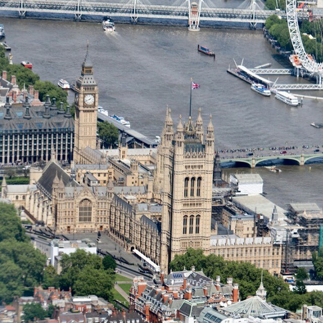 Houses of Parliament as seen from above.